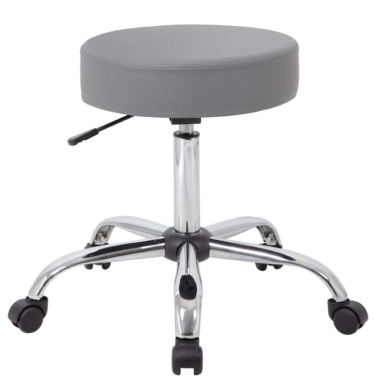 Fea Medical Swivel Stool, Round Gray Padded Seat, Rolling Chrome Base