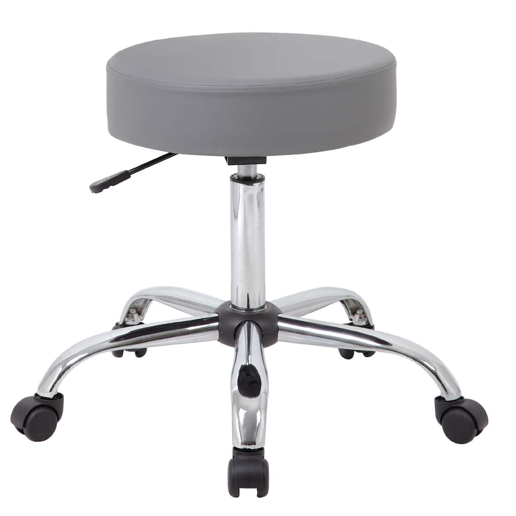 Fea Medical Swivel Stool, Round Gray Padded Seat, Rolling Chrome Base