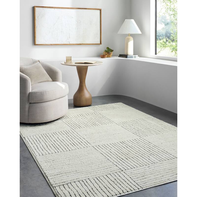Galey Alix x Livabliss Architect I Modern Geometric Area Rug - 6'7" x 9' - Ivory/Black
