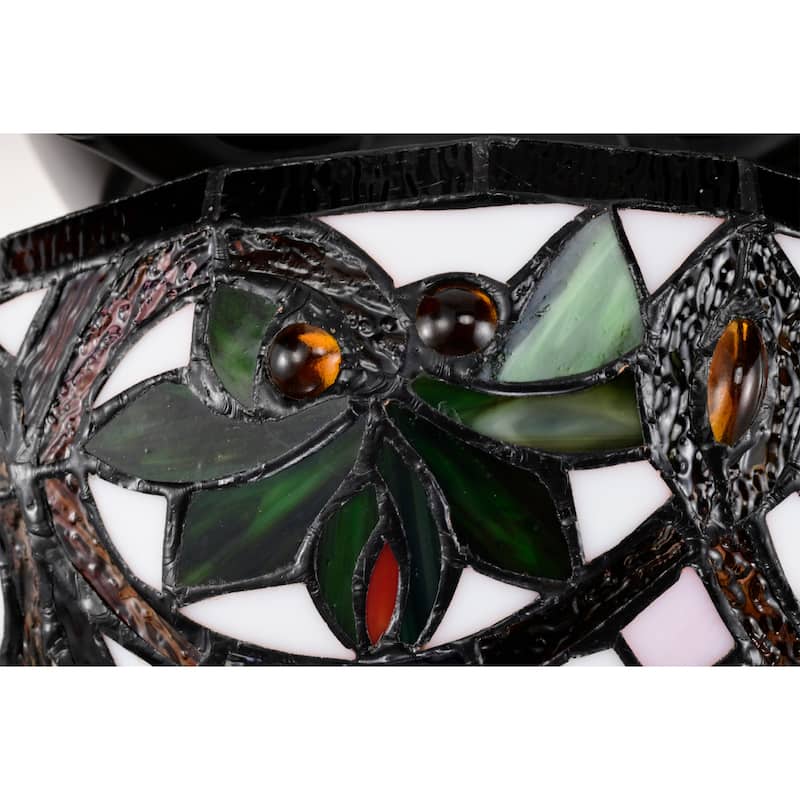 Peacoo 52-Inch Flushmount Lighted Ceiling Fan Ivory Leaf Berry Tiffany Glass Lamp Black Finish