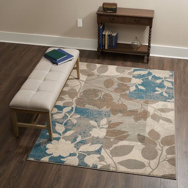 Shop Home Dynamix Tremont Collection Beige Blue Polypropylene Machine Made Area Rug 7 8 X 10 7 Overstock 11651702