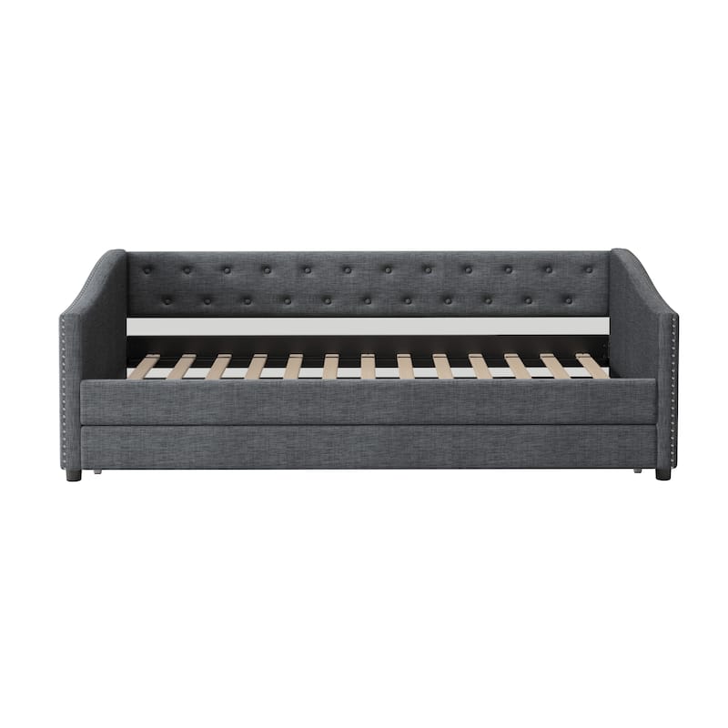 Twin Size Daybed with Twin Size Trundle Upholstered Tufted Sofa Bed