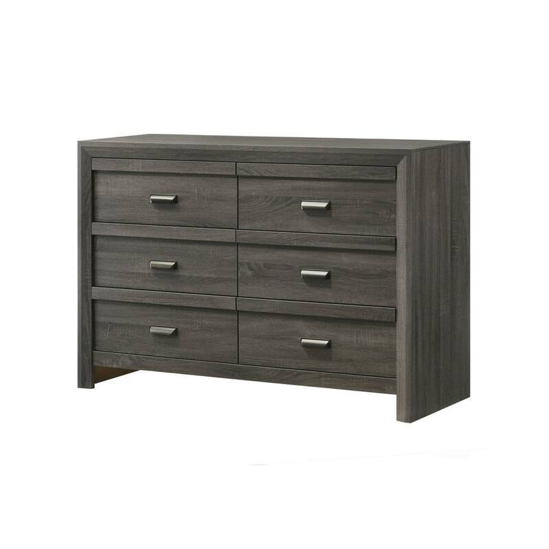 Velz 2pc Dresser and Mirror Set, 6 Drawers, Finger Pull Handles, Dark Gray Wood