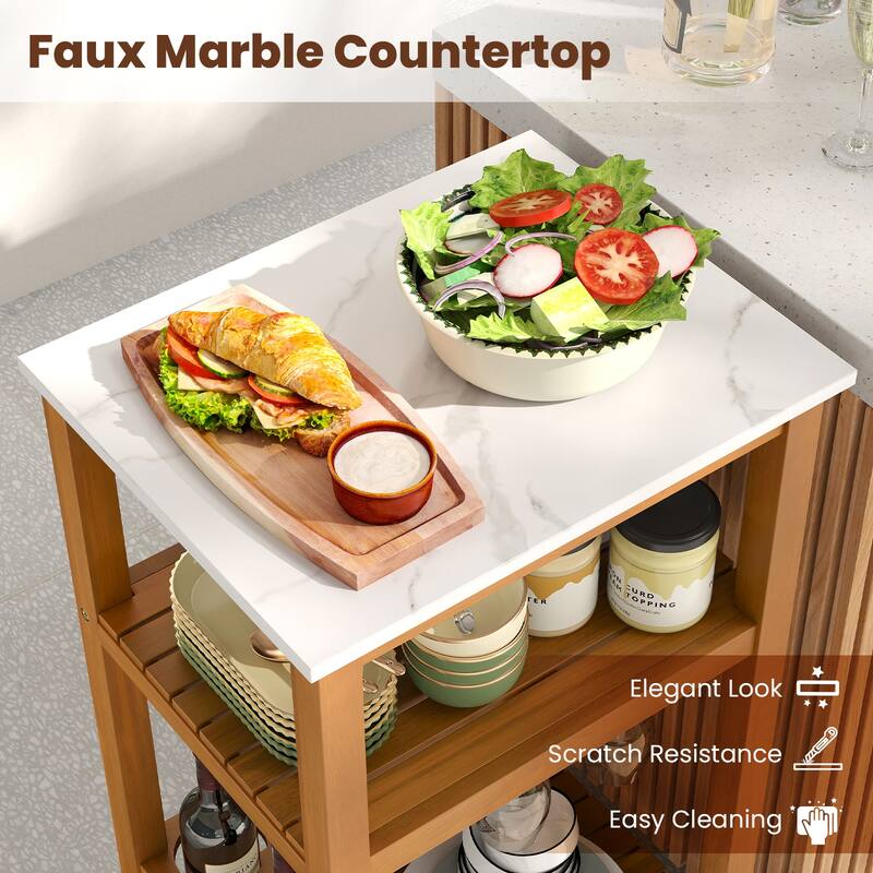 Gymax 3-Tier Patio Wood Storage Cabinet w/ Marble-Like Countertop 2