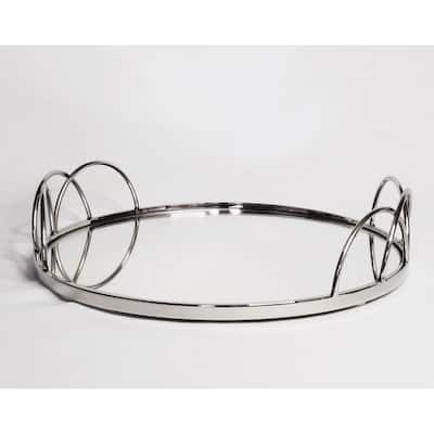 Silver Stainless Steel Round vanity tray with mirror 11"