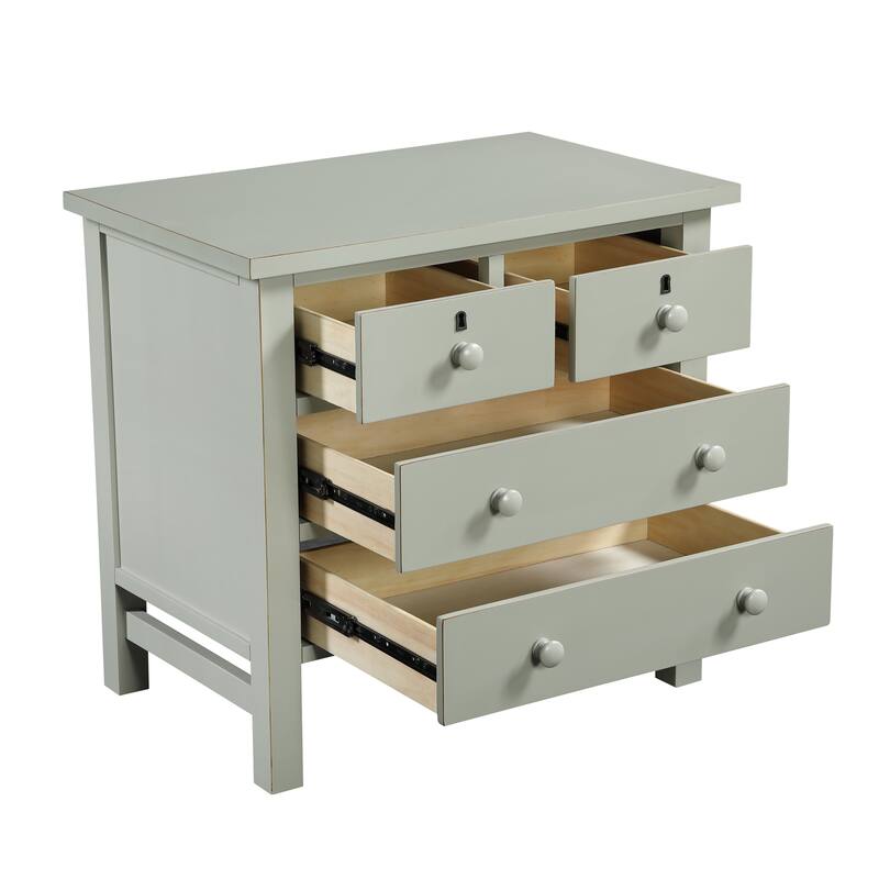 4- Drawer Nightstand with Dovetail Construction and Wooden Knobs