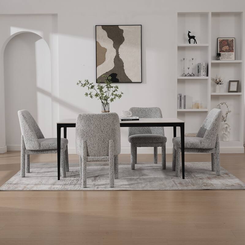 21.46" Wide Modern Minimalist Dining Chair Set Of 4, Chenille Upholstered, Rubberwood Legs, High Curved Backrest