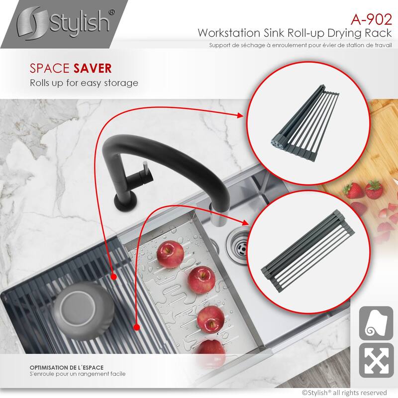 16 3/4" Dark Gray Workstation Sink Roll-up Drying Rack/Trivet