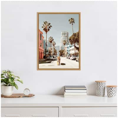 Kate and Laurel Sylvie California Tiger Roaming through Palm Springs Framed Canvas by Michael Schauer