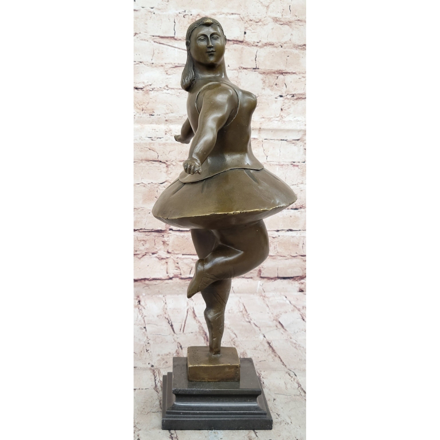 Signed Abstract Prima Ballerina After Botero Bronze Marble Sculpture Figurine