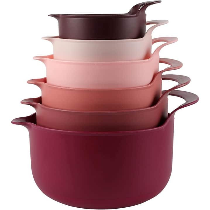 COOK WITH COLOR Nesting Plastic Mixing Bowl Set with Pour Spouts and Handles Grey, 4 Piece Non-Slip