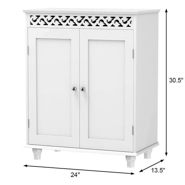 Gymax White Wooden 2 Door Bathroom Storage Cupboard 2 Shelves