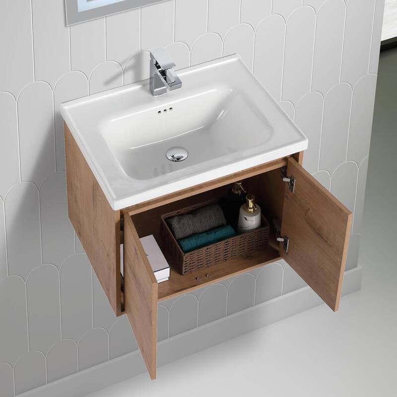Blossom 24" Wall-Mounted Floating Bathroom Vanity with Ceramic Sink