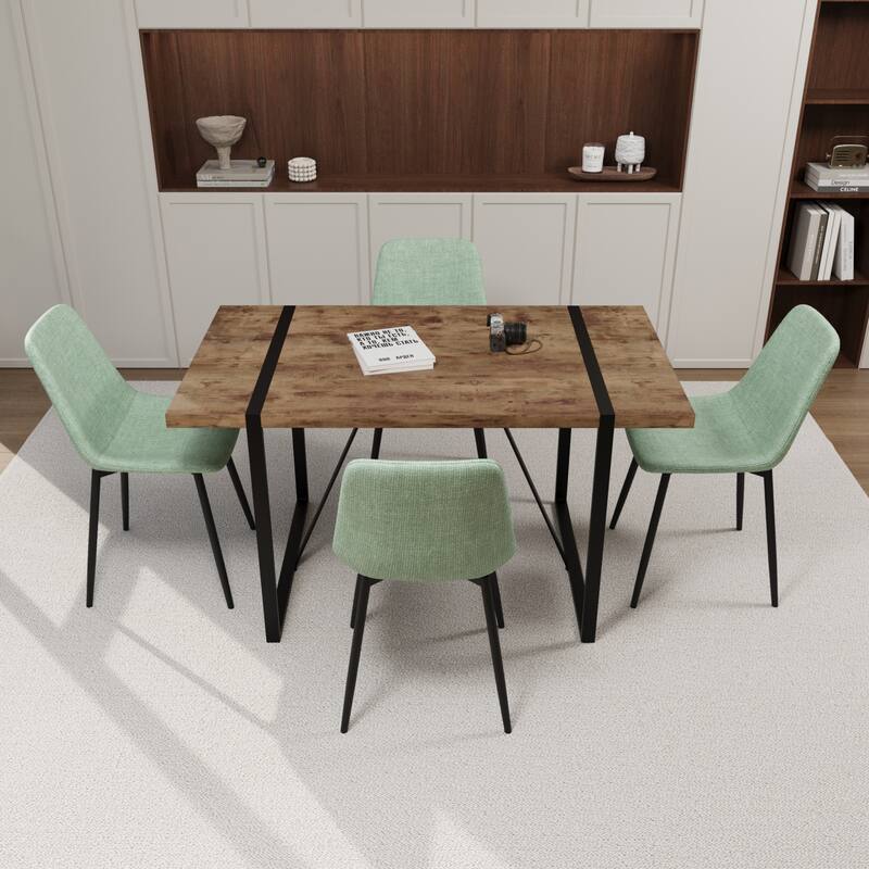 Modern 5-Piece Dining Set with Rectangular Table & 4 Square Corner Dining Chairs