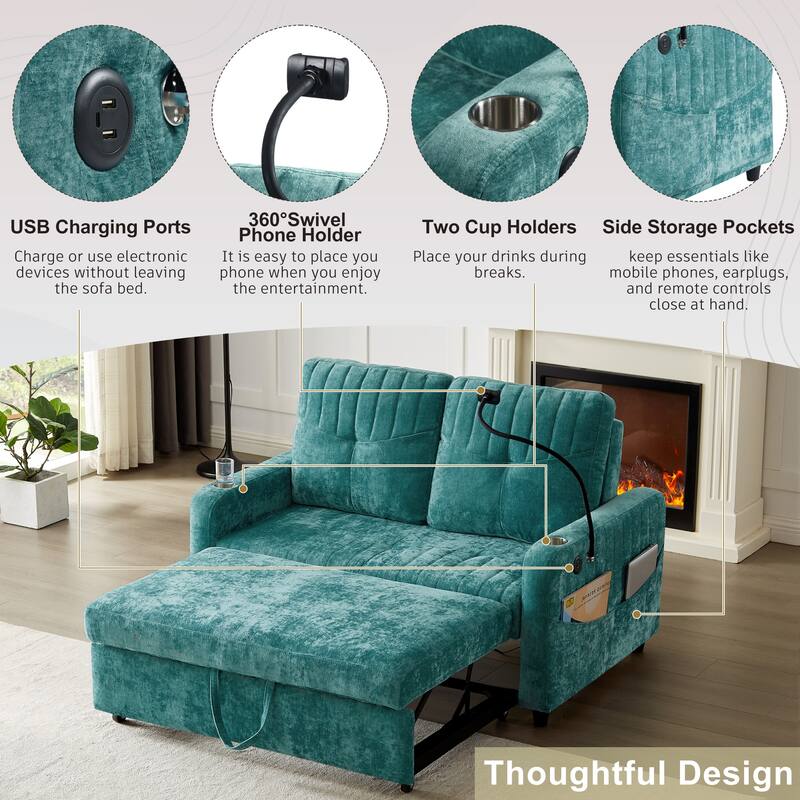 53.9" Modern Loveseat Pull-Out Sofa Bed With Adjustable Backrest