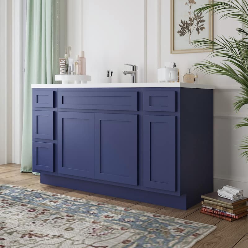 Vanity Art 57" Oak Freestanding Bathroom Vanity Cabinet without Top