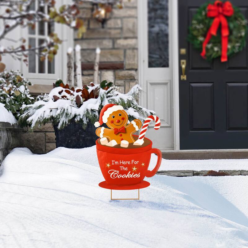 Glitzhome Christmas Gingerbread Boy Girl Yard Stakes Standing Hanging Decoration - 30.25" H - Gingerbread Boy