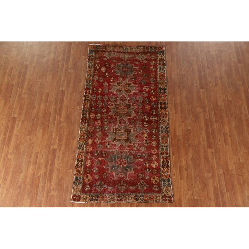 Geometric Shiraz Persian Antique Runner Rug Hand-knotted Wool Carpet - 4'4"x 8'8"