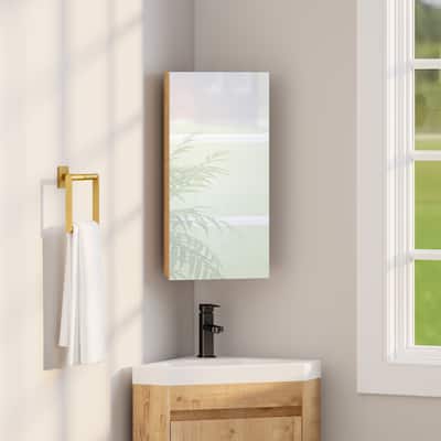 Eclife Corner Medicine Cabinet With Mirror Triple Shelf Storage Left Open