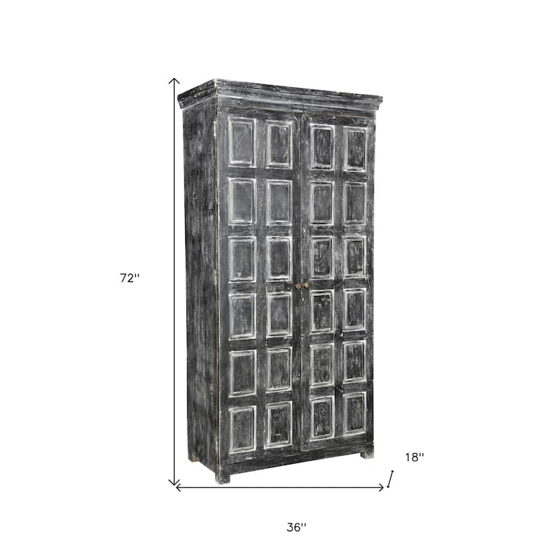 HomeRoots 72" Dark Gray Solid Wood Pantry Or Storage Closet - 36' X '72' X '18