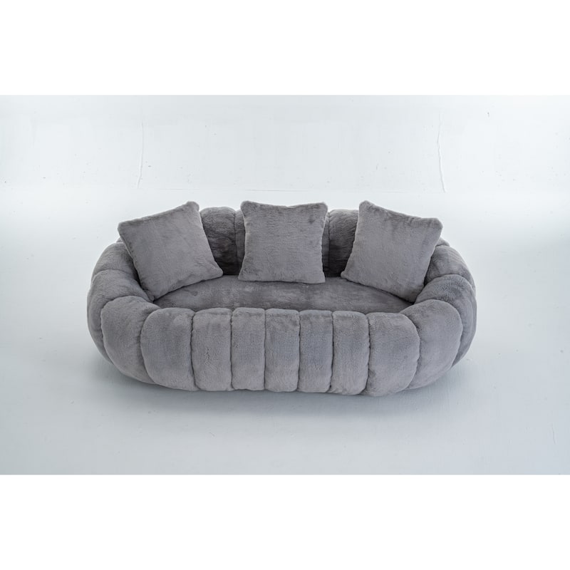 GDFStudio - Floral-Shaped 75.49" Faux Fur Loveseat Sofa with High-Density Foam