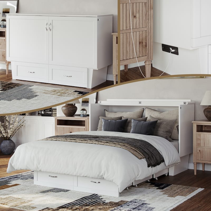 Chelsea Queen Murphy Bed Chest with Mattress - White