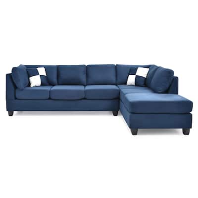 Sectional, Navy Blue, Microfiber, 111x78x34 inches,Comfortable, Removable Backs, Flexible Setup, Multiple Colors