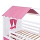 preview thumbnail 7 of 7, Twin Size Bunk Bed with Elegant Windows, Wood Bed with Sills and Tent, House-shaped Bed with Ladder, Pink+White