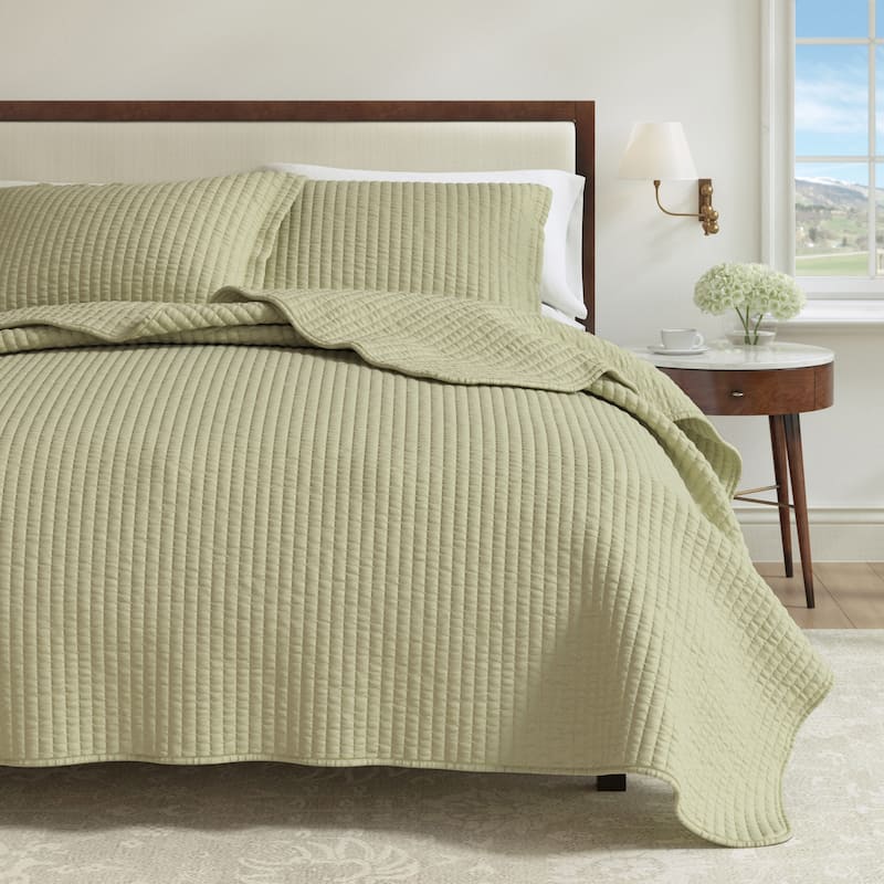 Linery & Co. Detailed Channel Stitch Microfiber Quilt Set With Shams.