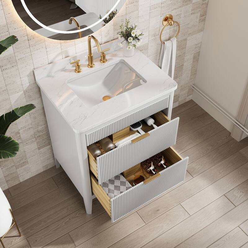 Modland 30" Freestanding Bathroom Vanity with Carrara Marble Top - Soft-Close Drawers,Green / Grey - 30 inch