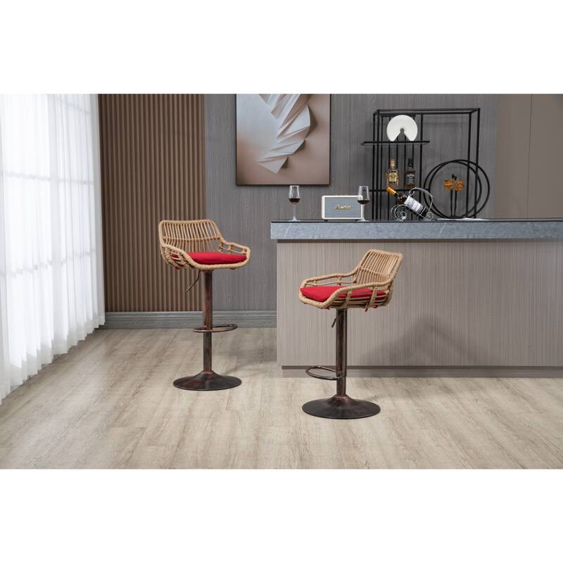 Swivel Bar Stools Set of 2, Adjustable Counter Height Rattan Bar Chairs with Footrest for Kitchen, Dining Room
