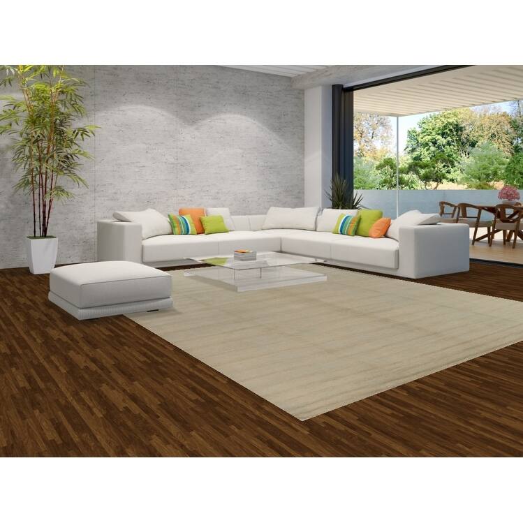 Hand Knotted Oriental 100% Wool Carpet Modern Solid Green Gabbeh Area Rug - 13' 0'' X 10' 0''