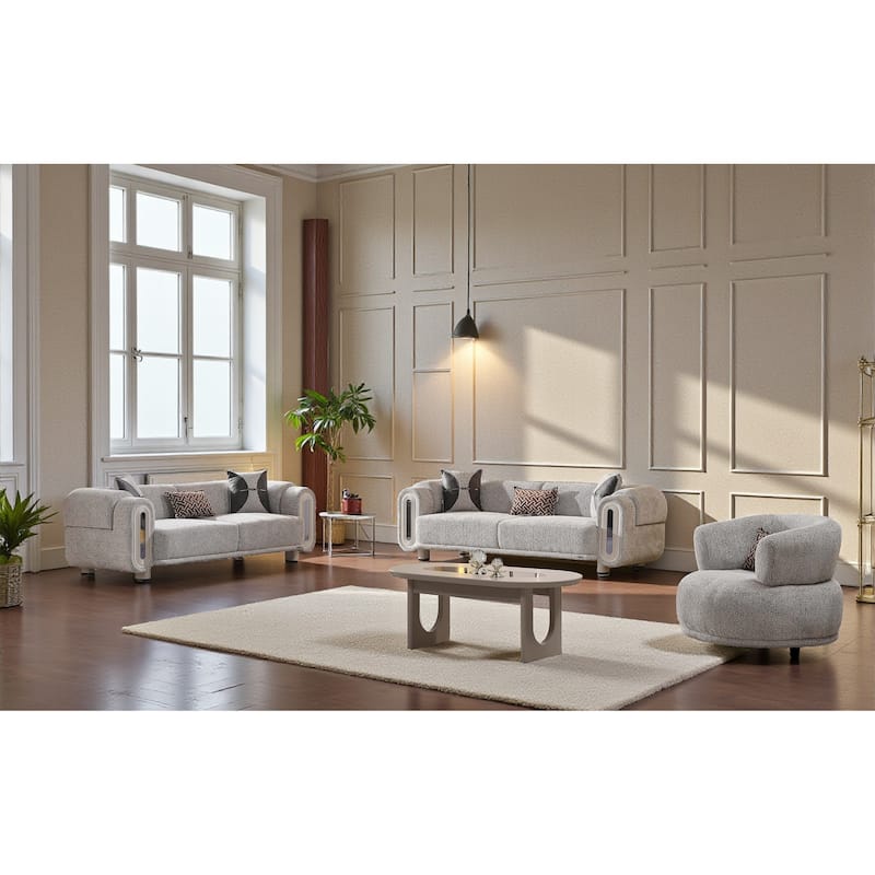 Vertex 3 Pieces Living Room Sets 1 Sofa 1 Loveseat 1 Chair - Grey