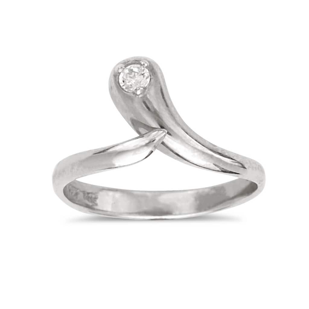 Curata Solid 10K Yellow or White Gold Adjustable Cubic Zirconia Snake Toe Ring