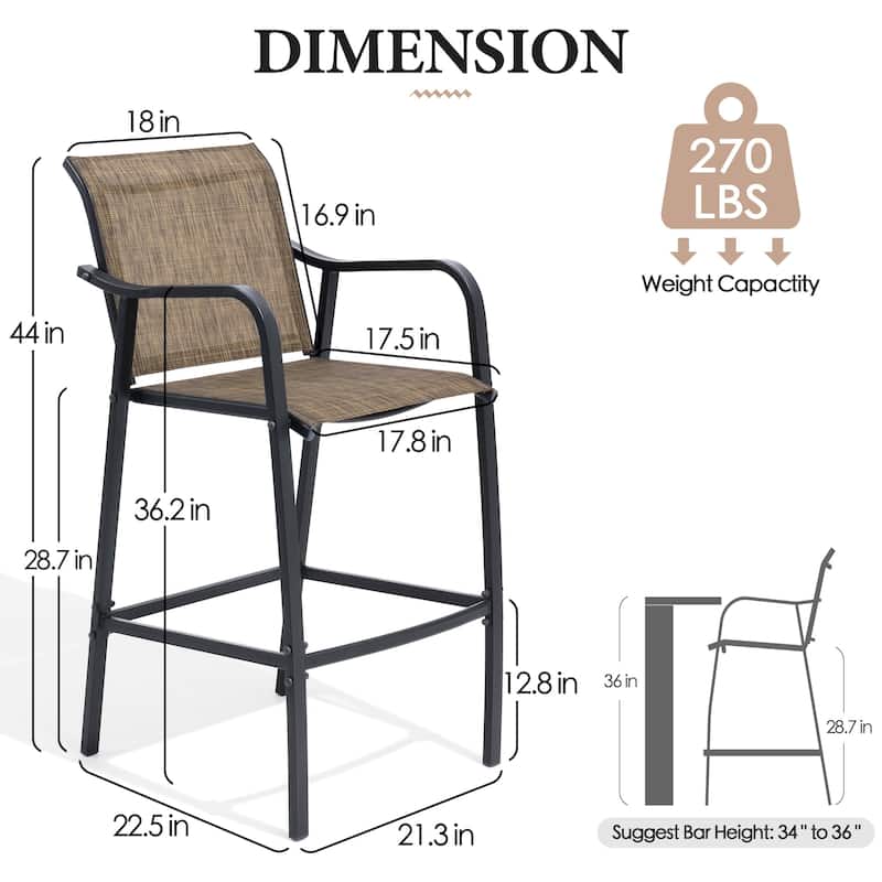 VredHom Outdoor Patio Bar Stools Lightweight Bar Chairs - 21.3" W x 22.5" D x 44" H