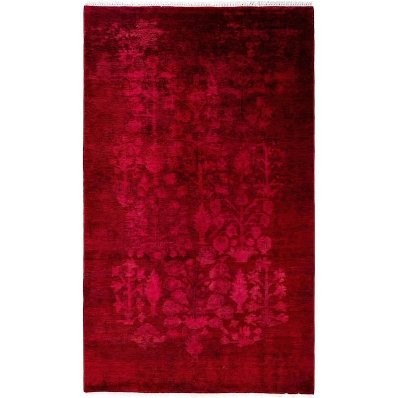 Overdyed One-of-a-Kind Hand-Knotted Area Rug - Red - 3' 1" x 5' 0"