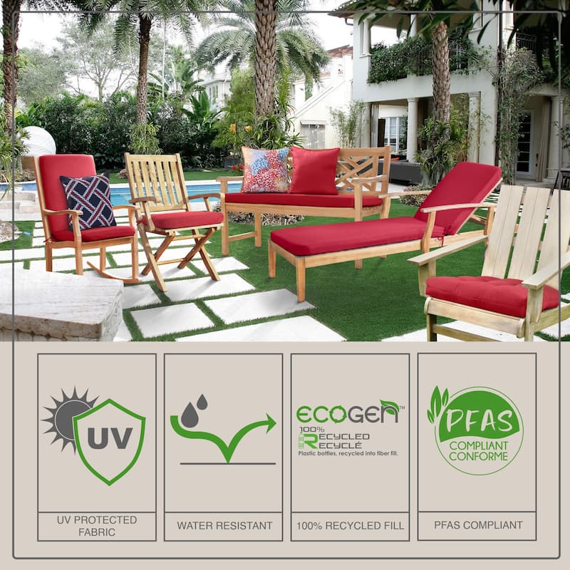 Ebony Outdoor High Back Adirondack Cushion 24 x 51 in Solid Black - 24" x 51" x 1.5"