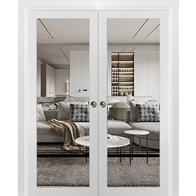 French Double Pocket Doors 36x80 Lucia 2666 White Silk Kit Trims Rail