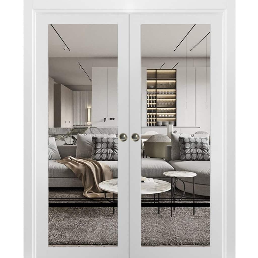 French Double Pocket Doors 36x80 Lucia 2666 White Silk Kit Trims Rail