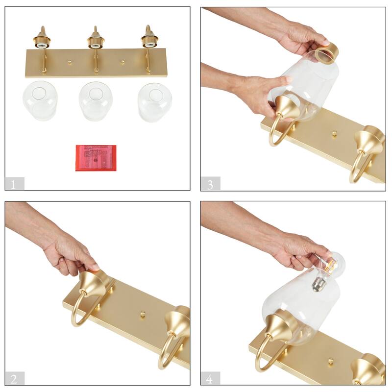 Modern Gold 3-Light Bathroom Vanity Light Designed Glass Wall Sconces - W21.9" * L9.8" * H6.7"