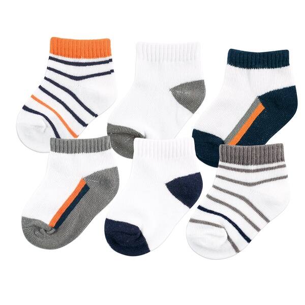 slide 1 of 1, Yoga Sprout Baby Boy Socks, Orange Charcoal 6-Pack 0-6 Months - Orange Charcoal 6-Pack