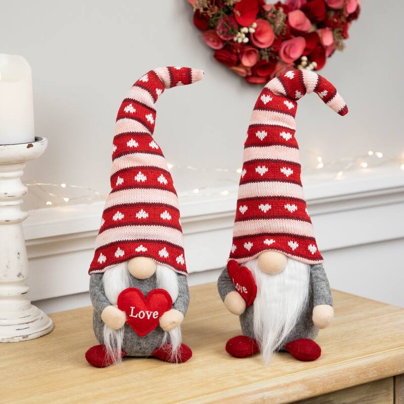 Girl and Boy Gnome "Love" Heart Valentine's Day Figures -15" - Set of 2 - 15"