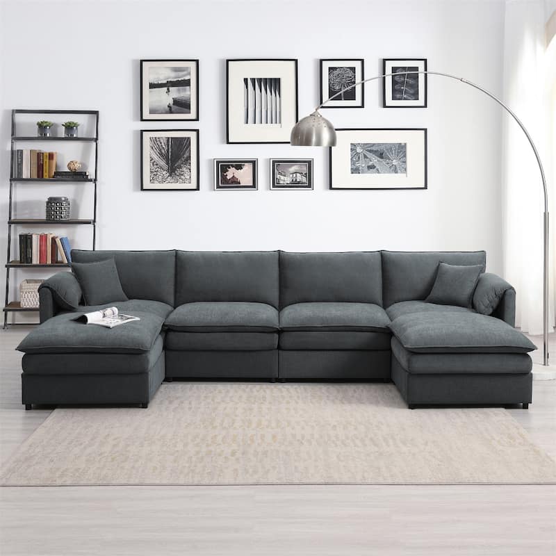 Chenille Modular U Shaped Sectional Sofa with Double Cushions