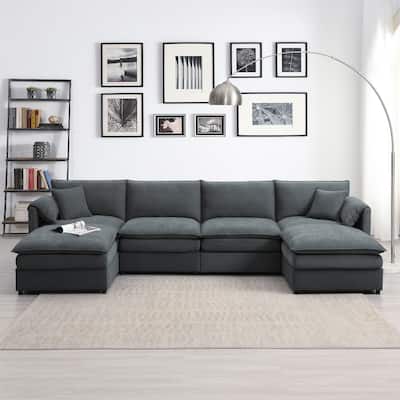 Chenille Modular U Shaped Sectional Sofa with Double Cushions