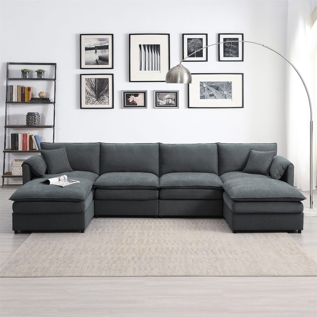 Chenille Modular U Shaped Sectional Sofa with Double Cushions