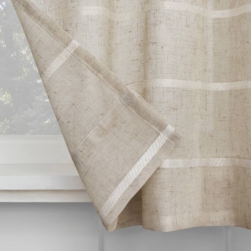 Clean Window Twill Stripe Anti-Dust Linen Blend Sheer Cafe Curtain Pair