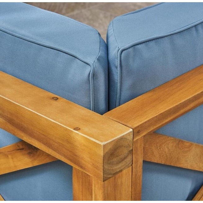 3 Seater Outdoor Acacia Wood Patio Sofa with Water Resistant Cushions