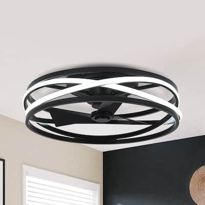 20-inch Matte Black Small Low Profile Ceiling Fan with Light and Remote - 20-inch W x 7-inch H