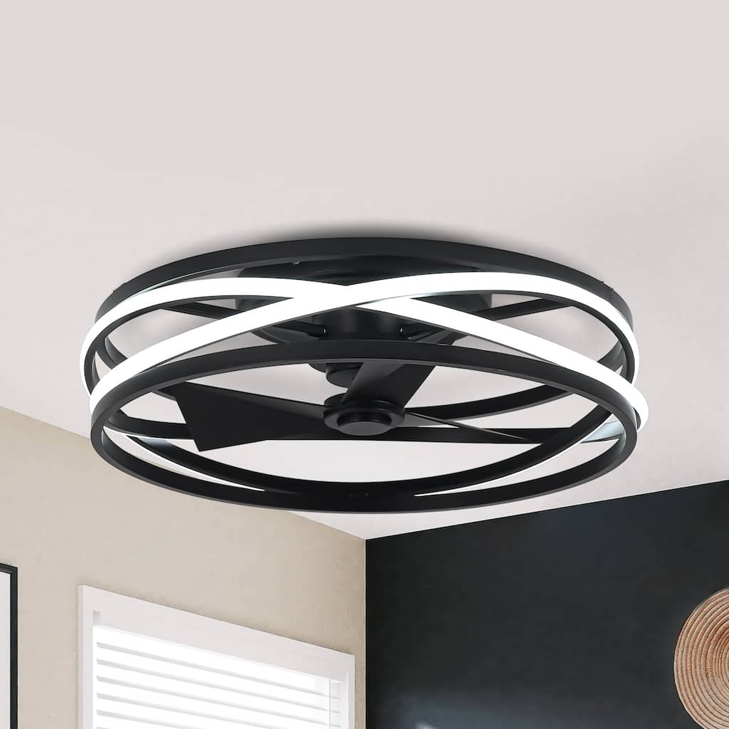 20-inch Matte Black Small Low Profile Ceiling Fan with Light and Remote - 20-inch W x 7-inch H
