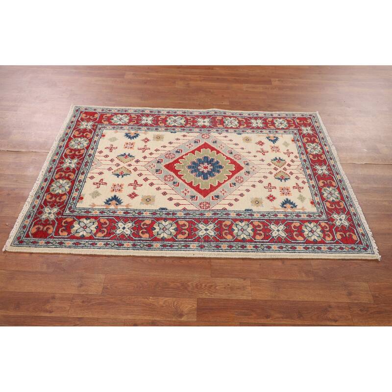 Kazak Accent Rug Handmade Wool Carpet - 3'4" x 4'10"